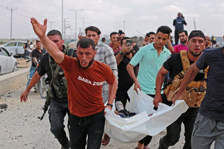 Israeli Prime Minister Benjamin Netanyahu said Israel was at "war" with Palestinian militant group Hamas after barrages of rockets were fired from the Gaza Strip into Israel.