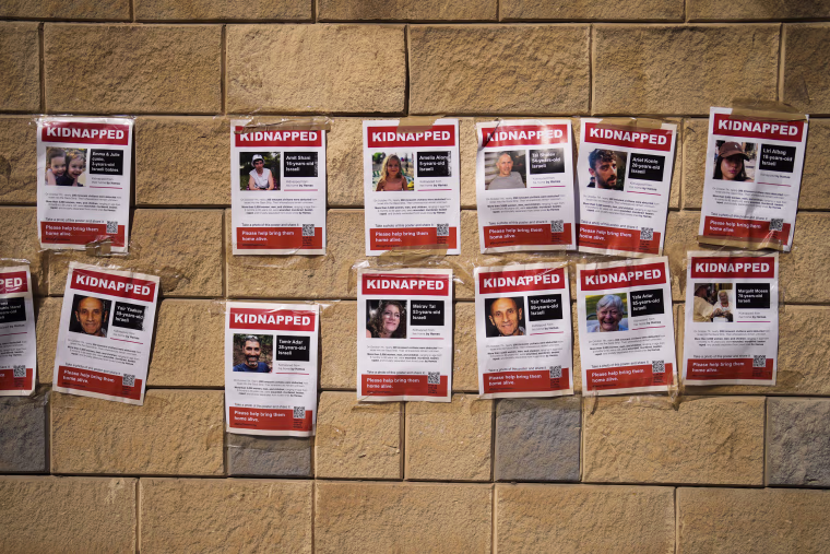 Photographs of people who were abducted during the Hamas attack