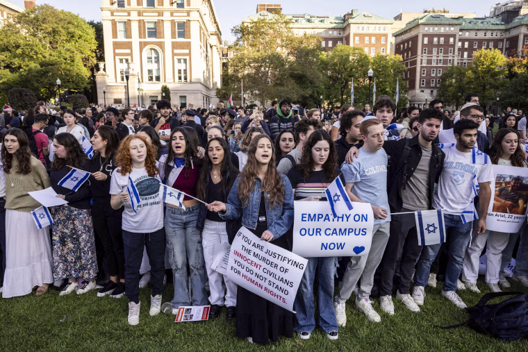 Pro-Israel demonstrators at Columbia University in New York.