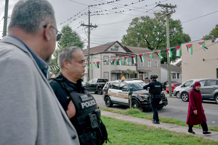 Raed Odeh, 50, who is also a deputy mayor representing his Little Palestine section of Paterson, N.J., speaks with police in October.