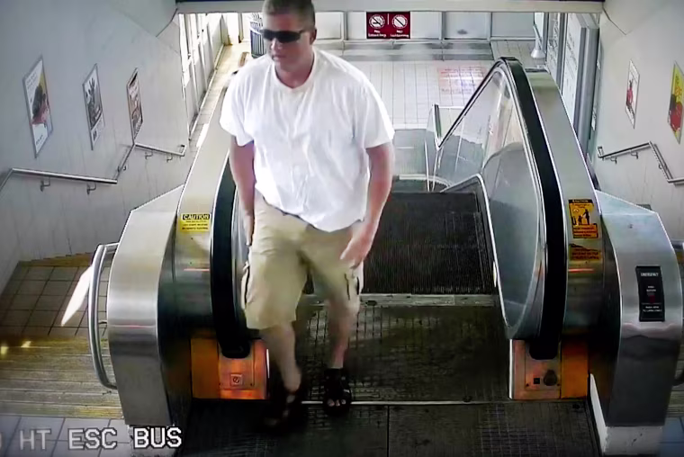 Security camera showing a man who police believe is Robert Aubrey Maxwell.