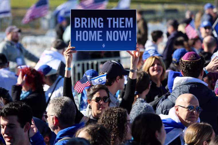 People attend a "March for Israel" rally in Washington, D.C.