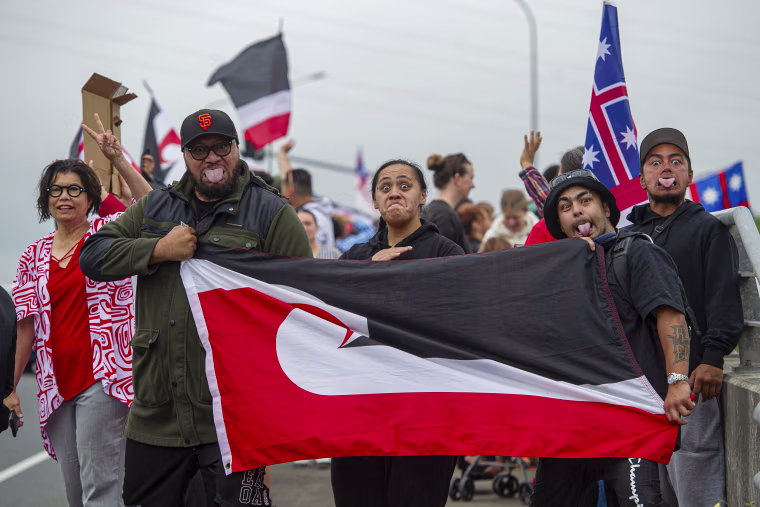 National Maori Action Day' demonstrators protest in Auckland, New Zealand on Dec. 5, 2023. 