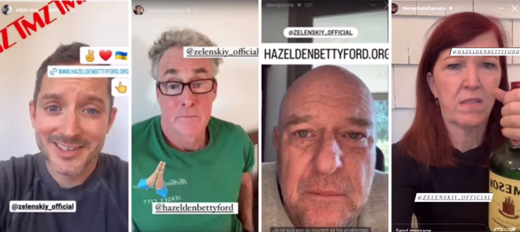 Screengrabs from doctored videos of U.S. celebrities and actors.