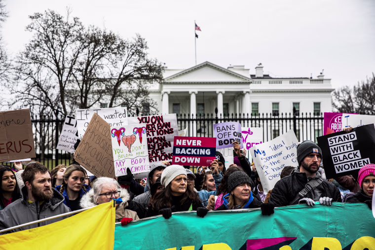 Demonstrators during a Women's March rally outside the White House during the 50th anniversary of the US Supreme Court's Roe v. Wade ruling in Washington, DC., on Jan. 22, 2023.