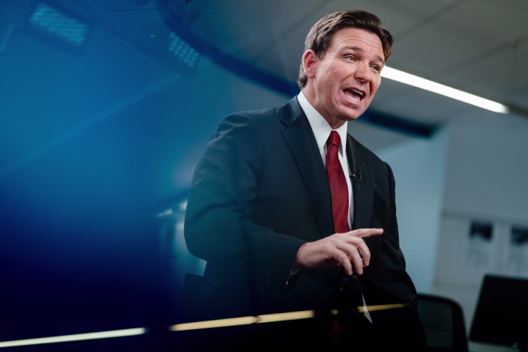 Ron DeSantis speaks during an interview.