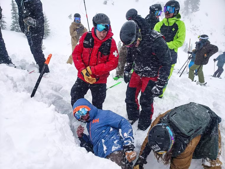 Jason Parker is dug out of the snow from the avalanche at Palisades Tahoe on Jan. 10, 2024.