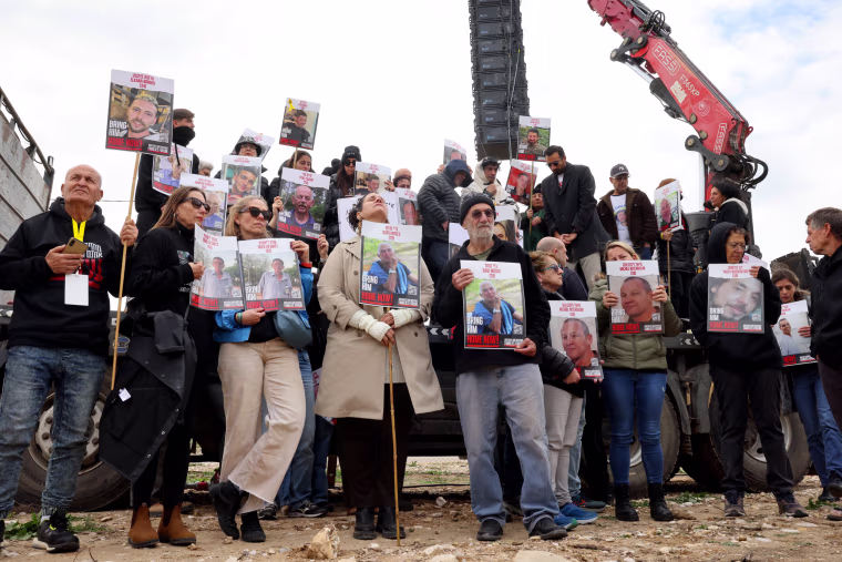 Relatives of Israeli hostages at the Gaza border, on Jan. 11, 2024.
