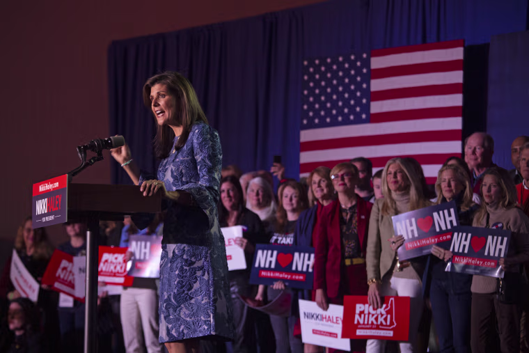 Republican presidential candidate Nikki Haley speaks at her New Hampshire primary election night party in Concord on Jan. 22, 2024.