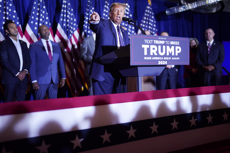 NASHUA, NH - January 23: Former president Donald Trump speaks a