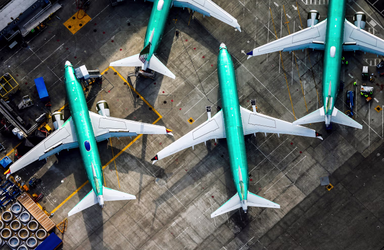 Boeing 737 MAX airplanes parked on the tarmac at the Boeing Factory in Renton, Wash., on March 21, 2019.