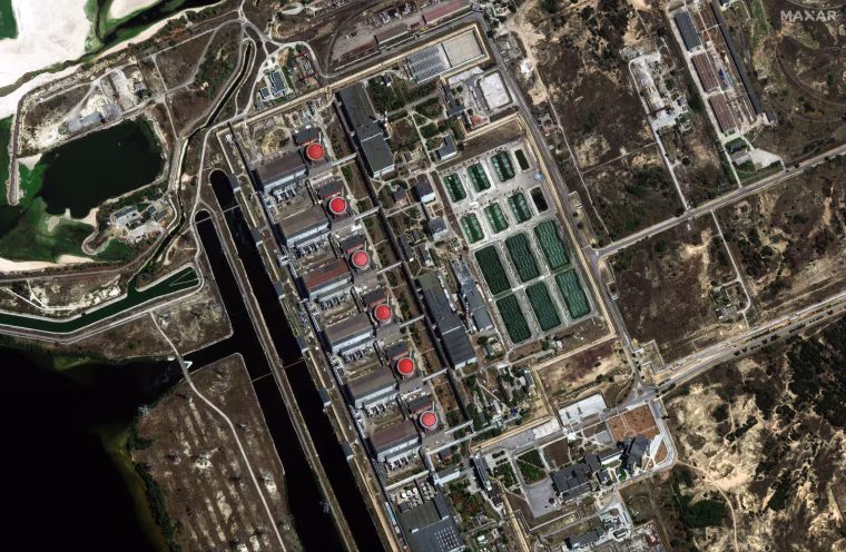 Satellite imagery from July shows the Zaporizhzhia nuclear power plant and it's six uranium-fueled reactors, currently in a cold shutdown.