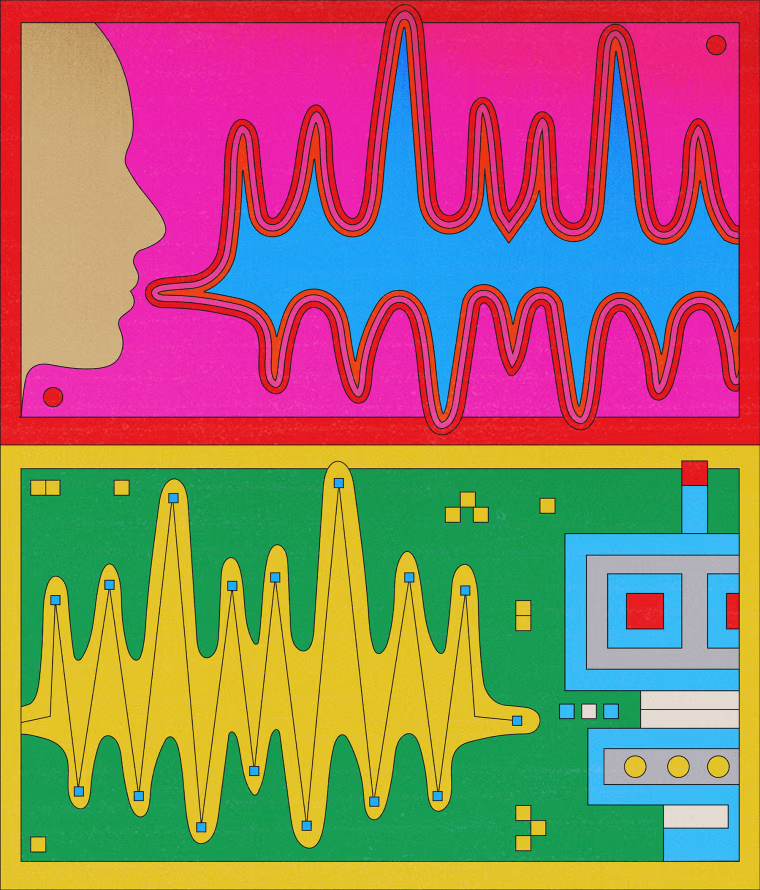 Illustration of sound waves coming out of a person and a robot 