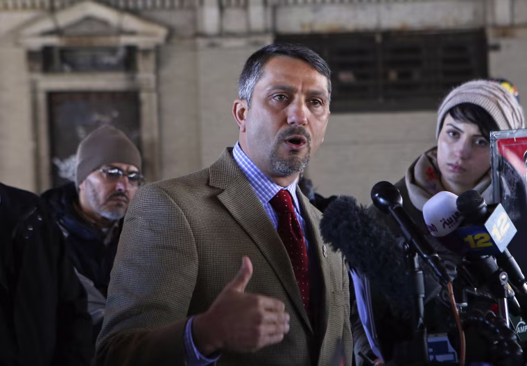Dr. Hatem Bazian, Chairman of American Muslims for Palestine (AMP) speaks at a news conference at the Metropolitan Transit Authority (MTA) Harlem-125th Street Metro North commuter train station to launch an advertisement campaign criticizing Israel and U.S. support for Israel in New York City on March 26, 2013. 