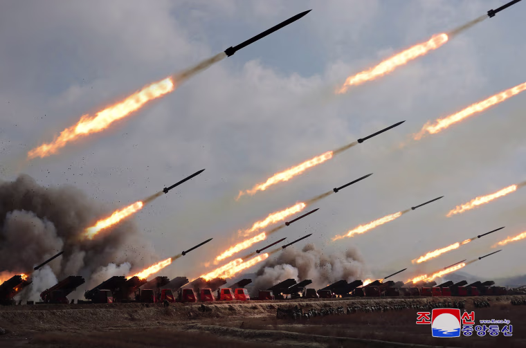A joint forces artillery training exercise at an undisclosed location in North Korea
