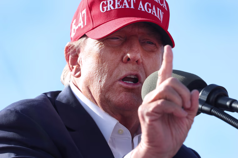 Republican presidential candidate former President Donald Trump speaks to supporters during a rally at the Dayton International Airport on March 16, 2024 in Vandalia, Ohio. 