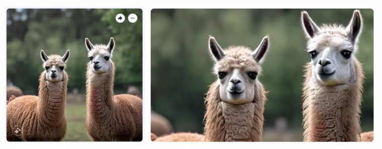 Two images of AI generated Llamas, one with watermark