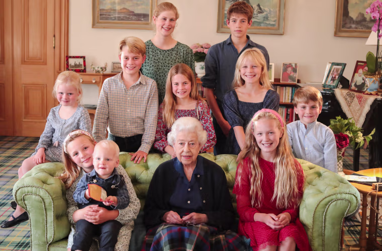 The photo of Queen Elizabeth II with her grandchildren and great-grandchildren that Getty says was "digitally enhanced."