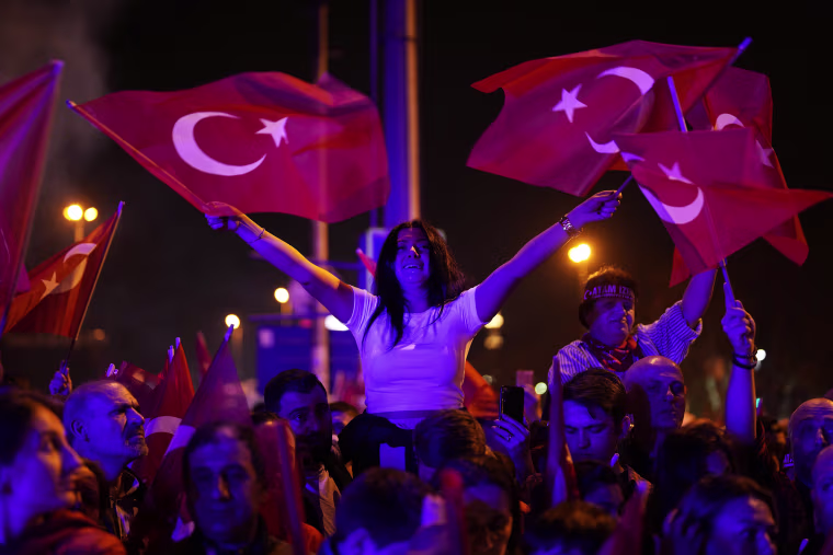 Turkey's main opposition party retained its control over key cities and made huge gains elsewhere in Sunday's local elections, preliminary results showed, in a major upset to President Recep Tayyip Erdogan, who had set his sights on retaking control of those urban areas. (AP Photo/Khalil Hamra)