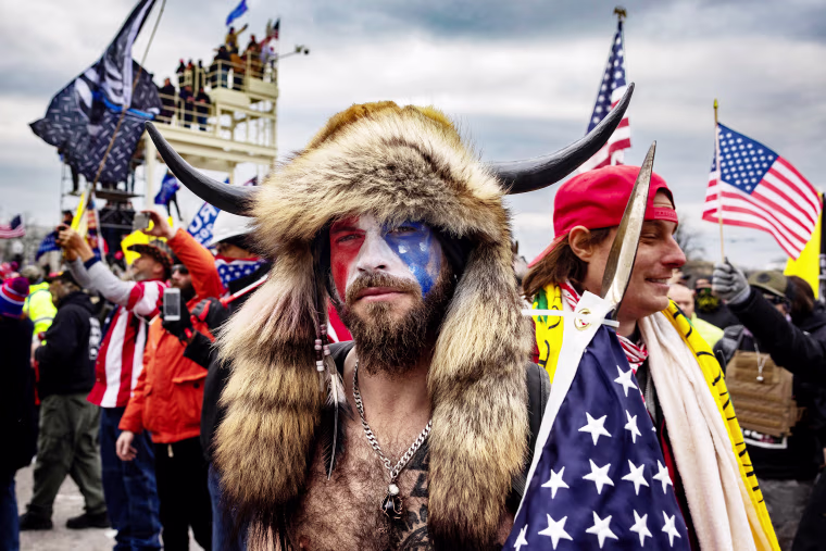 Jacob Chansley at the Capitol riots on Jan. 6, 2021.