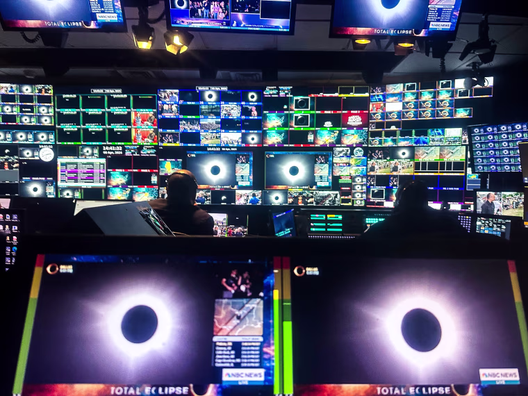 The control room covering the eclipse at NBC News in New York.