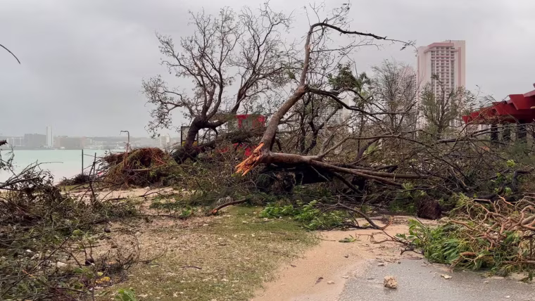 Debris from Typhoon Mawar in front of a resort in May 2023. 