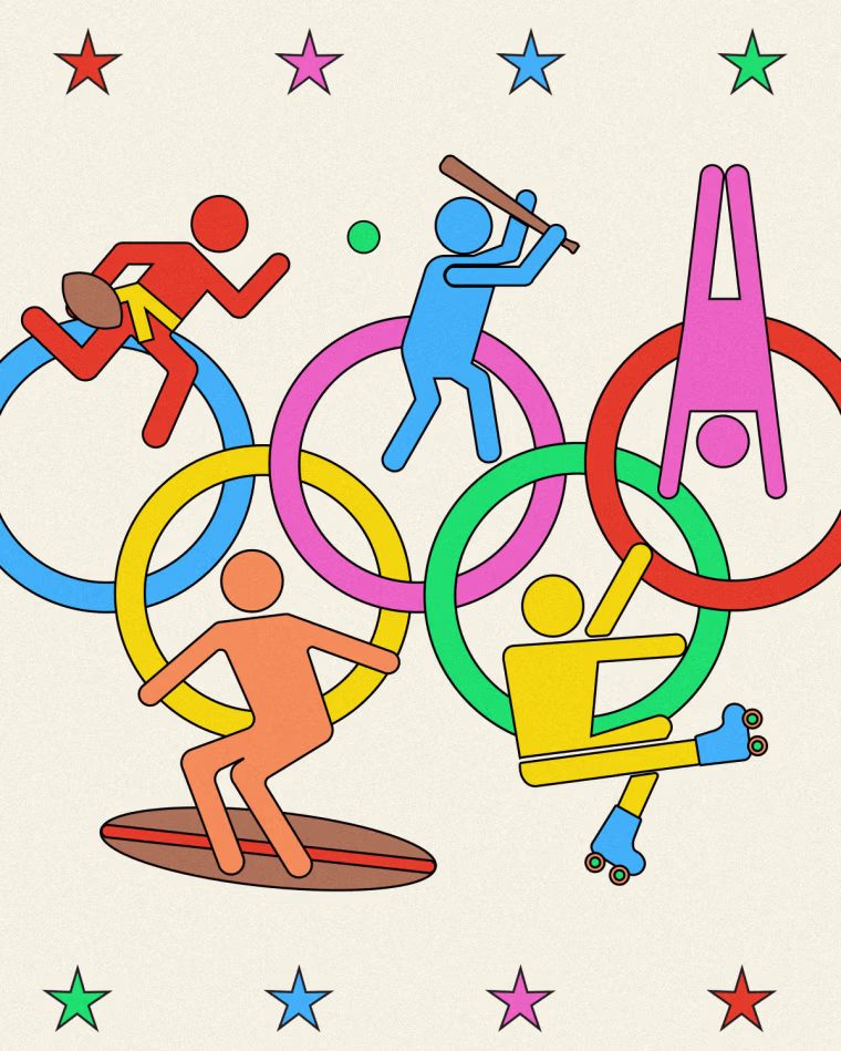 Illustration of figures playing various sports