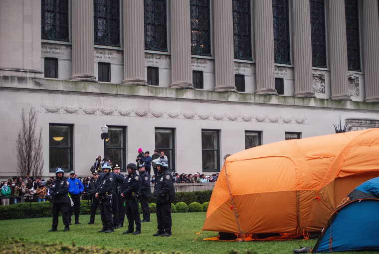 A Pro-Israel protest and a Pro-Palestinian counter protest took place at Columbia University on April 18, 2024.