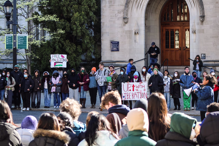 After a third night of camping out, Police officers arrested protesters in support of the Palestinian cause on Yale University’s campus on April 22, 2024.