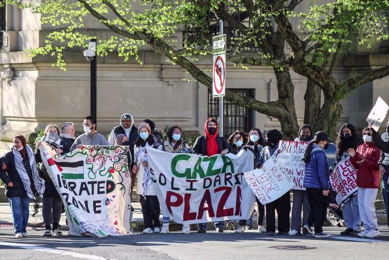After a third night of camping out, Police officers arrested protesters in support of the Palestinian cause on Yale University’s campus on April 22, 2024.