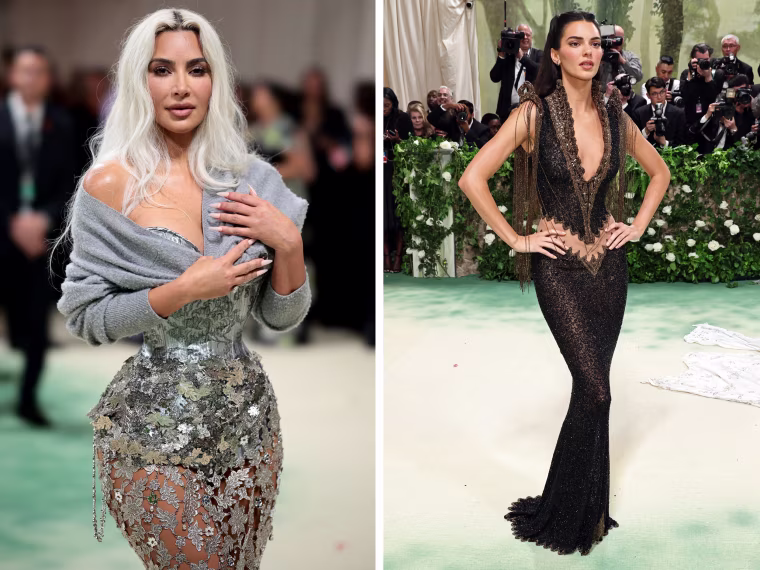 Kim Kardashian and Kendall Jenner attends The 2024 Met Gala Celebrating "Sleeping Beauties: Reawakening Fashion" at The Metropolitan Museum of Art on May 6, 2024 in New York.