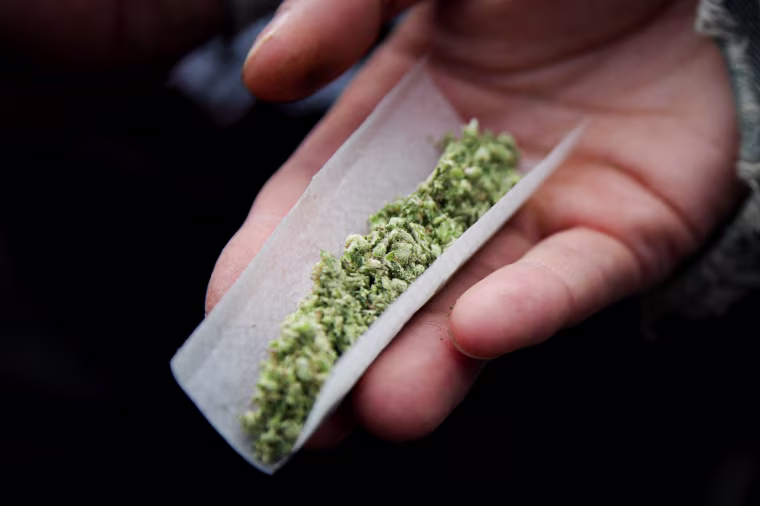A person prepares a marijuana cigarette.
