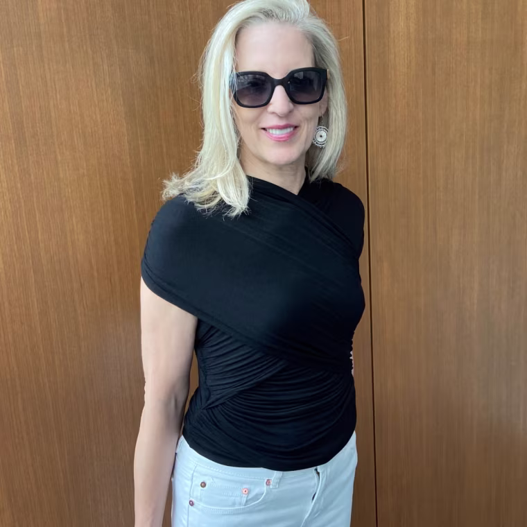 Contributing writer Colleen Sullivan wearing the Marcella New York Alyssa Infinity Top.