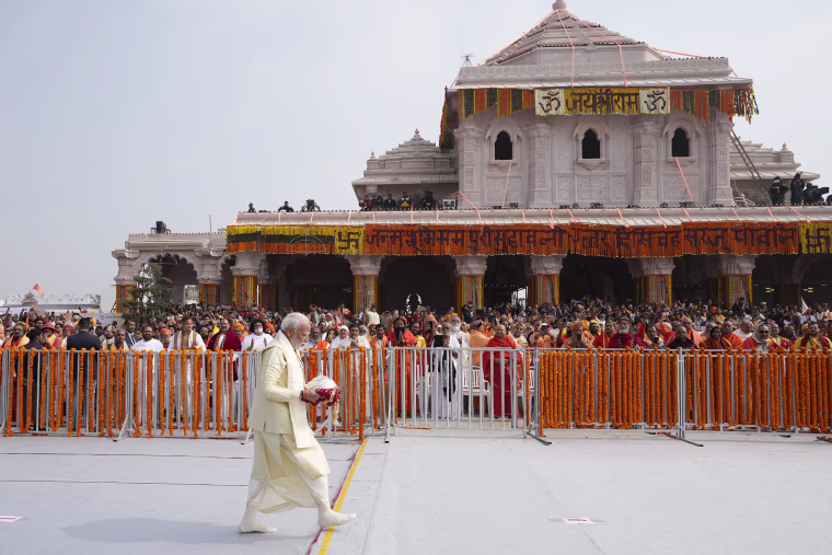 Support for Modi is on the rise after he opened the Hindu temple last month, fulfilling his party’s long-held Hindu nationalist pledge. 