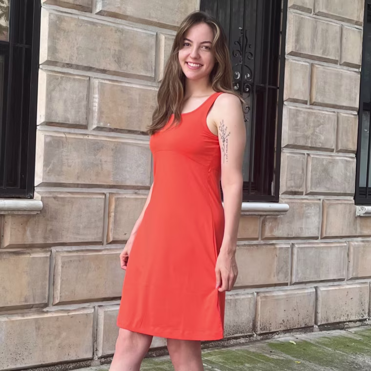 Media coordinator Lauren Biggerstaff trying the Columbia Freezer III Dress