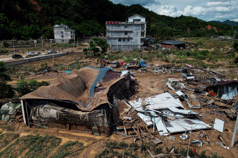 Aerial photo shows damaged buildings