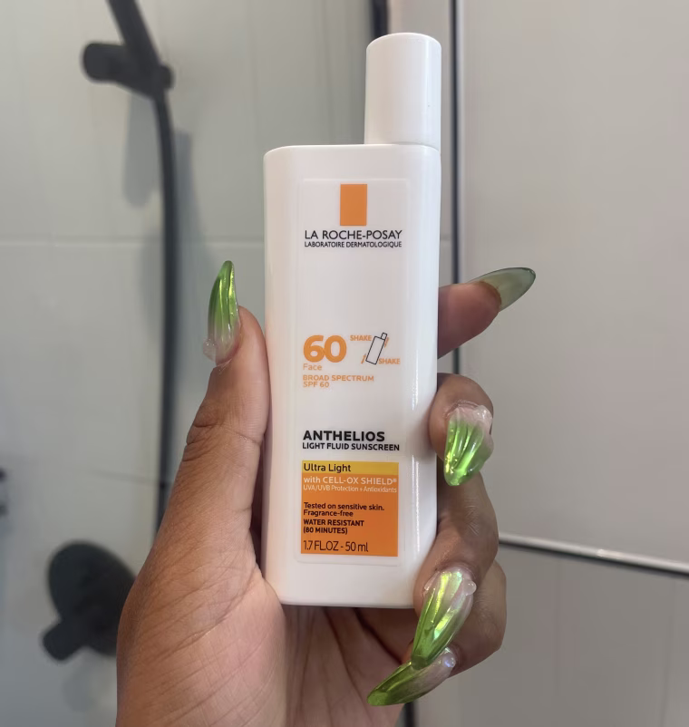 A bottle of La Roche-Posay’s Anthelios Light Fluid Facial Sunscreen SPF 60.