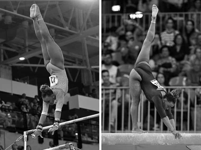 Rebeca Andrade on the uneven bars and the balance beam.