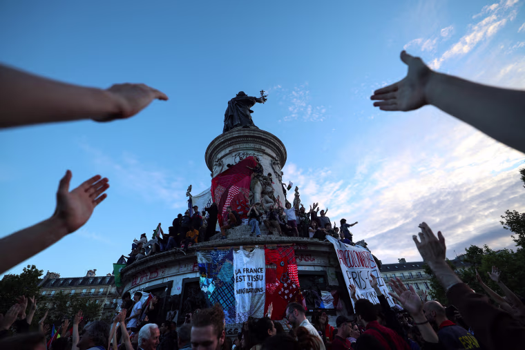 A loose alliance of French left-wing parties thrown together for snap elections was on course to become the biggest parliamentary bloc and beat the far right, according to shock projected results.