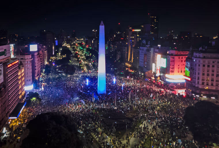 Argentine fans celebrate their team's Copa America victory on July 15, 2024 in Buenos Aires.