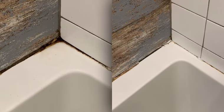 Before and after using the Skylarlife Grout Silicone Caulk Whitener.