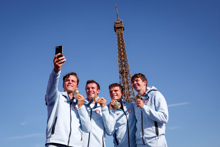 Rowing Men's Four gold medalists (L to R) Justin Best, Liam Corrigan, Michael Grady, and Nick Mead.