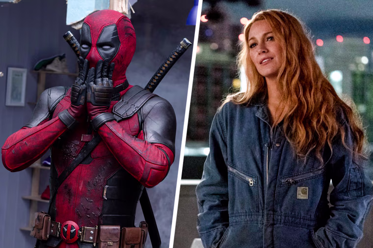 A side by side split image of Ryan Reynolds as the character Deadpool and Blake Lively in "It Ends With Us"