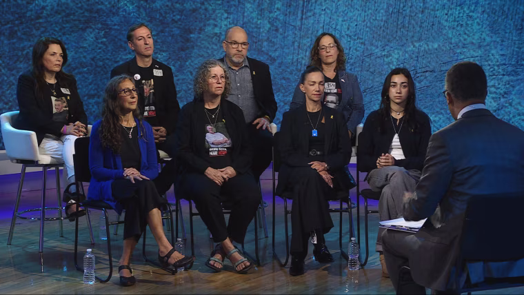 Lester Holt of NBC News talks with family members of hostages held by Hamas in Gaza.