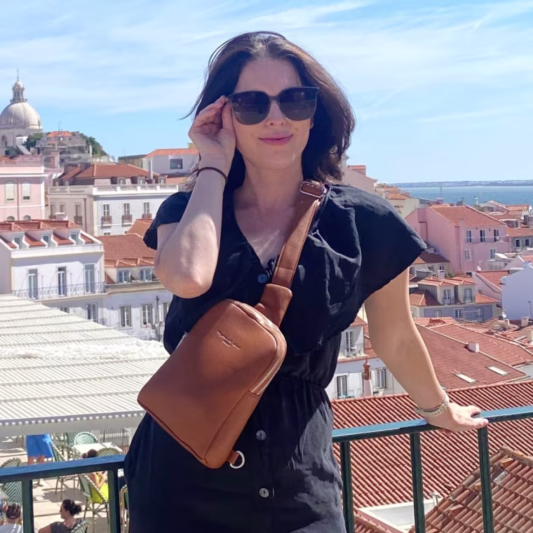 Associate editor Shannon Garlin keeps her belongings safe and secure in the Inicat Large Crossbody Bag during her travels.