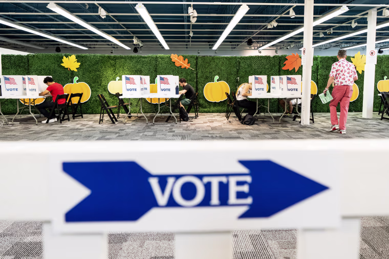 Voters fill out their ballots in Vienna, VA., on Nov. 5, 2024.