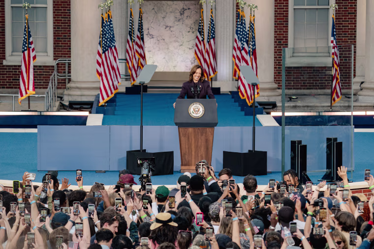 Harris gives her concession speech Wednesday at her alma mater, Howard University.