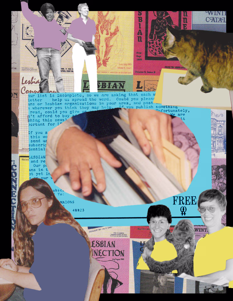 Photo Illustration: A collage of archival images from the making of Lesbian Connection throughout the years