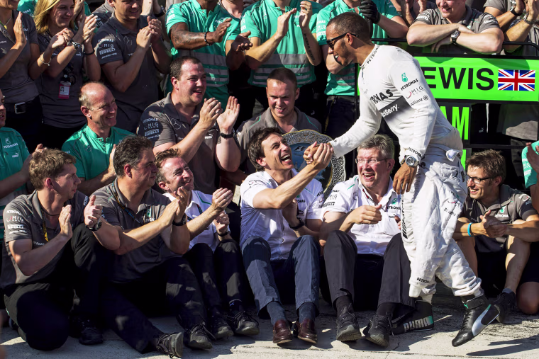 Lewis Hamilton, Mercedes-AMG, Celebration, 2013 Hungarian Grand Prix