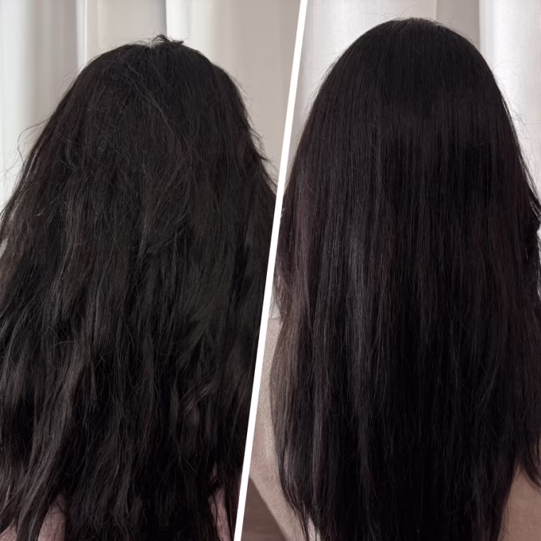 Before and after using Color Wow products.